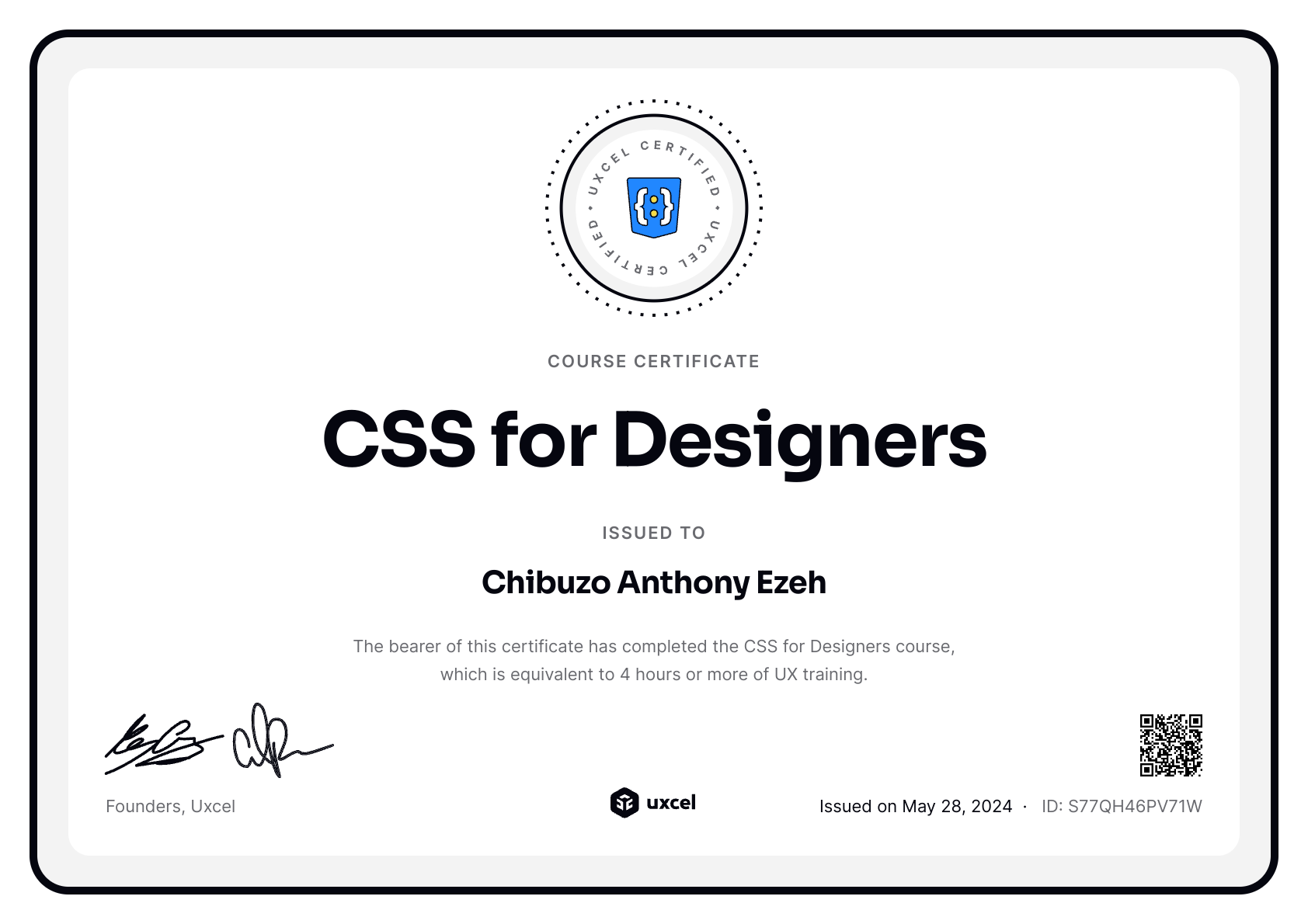 Chibuzo Anthony's certificate